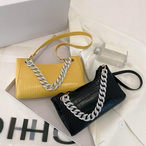 Casual Leather Pure Color Chain Handbag Purse Women Alligator Pattern Diamond Chain PU Handbags Shoulder Underarm Bag