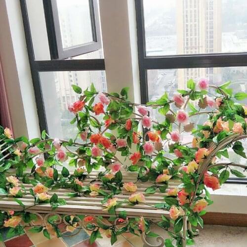 Silk Roses Ivy flower wall Vine Artificial Flowers Green garland For Home Wedding garden Decoration Hanging Garland Decor Rattan