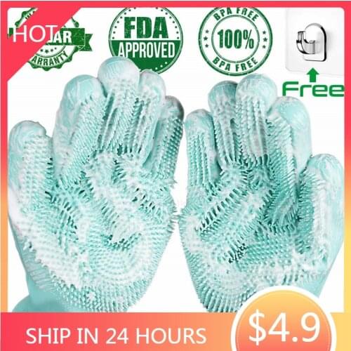 Silicone Dishwashing Gloves Reusable Scrubbing Gloves for Bedrooms Kitchens Cleaning Cars Washing