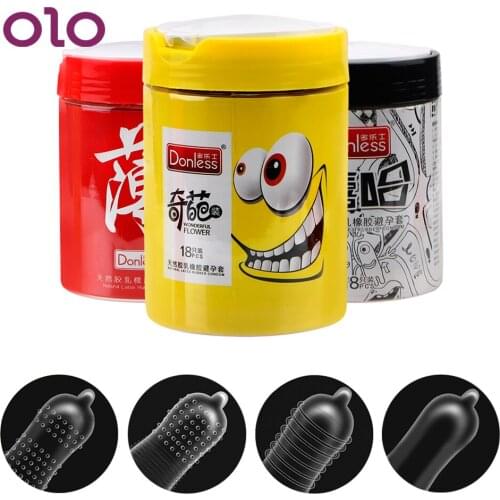 OLO 18 Pieces/Box Natural Latex Condoms Penis Cock Sleeve Ultra Thin Condom Sex Products Sex Toys for Men
