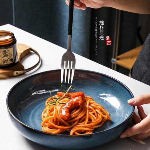 Rice plate deep plate solid color European plate creative household fish plate antique shallow Mouth Basin deep plate ce