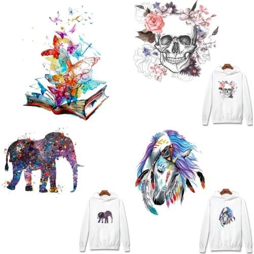 Prajna Parches Heat Transfer Vinyl Patch Stickers Iron On Transfers For Clothing Fabric Horse Flowers Patch Butterfly Appliques