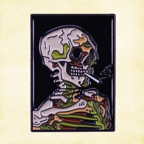Vincent van Gogh Head of a skeleton with a burning cigarette enamel pin brooch remember you will die so live like never regret