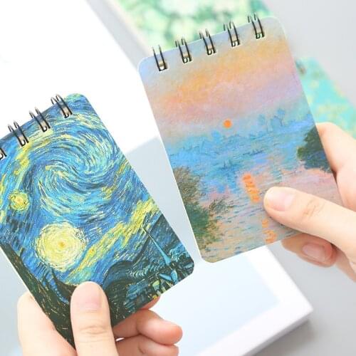 Vintage oil painting spiral notebook Mini memo pad planner Van Gogh Starry star Flower rose Stationery School supplies F445