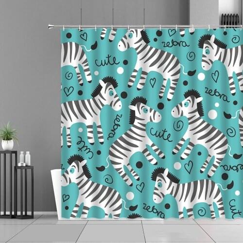Cartoon Cute Alpaca Children Shower Curtains Fun Animal Print Alpacas Heart Unicorn Zebra Rabbit Pattern Bath Curtain Waterproof