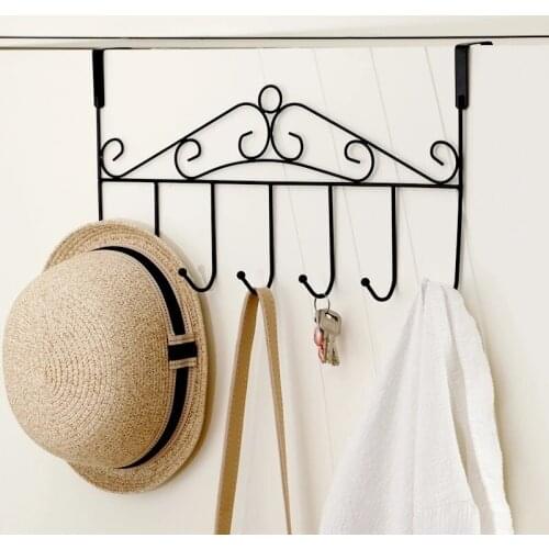 Househoold Iron Art Back Door Hanger Multi-function Clothes Hat Bag Hanger With 7 Hooks Bathroom Kitchen Towel Door Wall Hooks