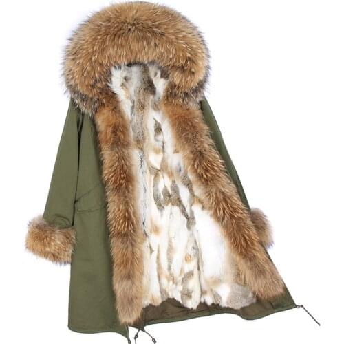 High Quality Hooded real rex rabbit fur liner parkas wholeskin rabbit women fur coat natural fox fur jacket real fur parka femme