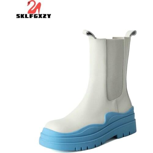 SKLFGXZY Brand Designer Platform Chunky Chelsea Boots Women Genuine Leather Round Toe Ankel Boots Women Style Hot Footwear