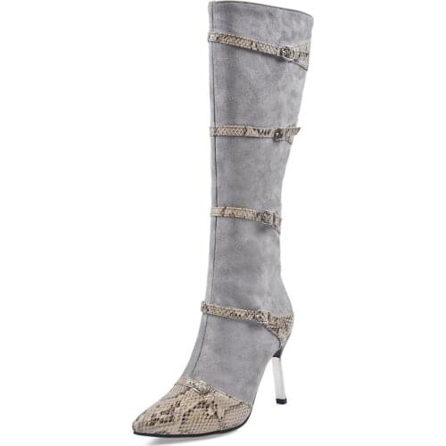 Fashion Snake Print Mixed Colors Womens Shoes Sexy Thin High Heels Pointed Toe Knee High Boots Women Autumn Winter Ladies Boots