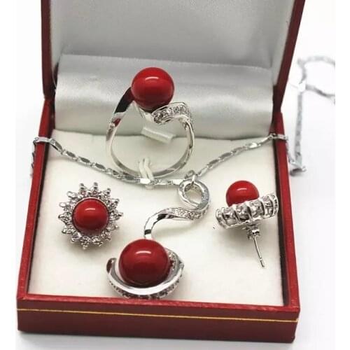 Wholesal Jewelry Set Choices Zirconia Women Wedding Shell Pearl Pendant Necklace Earrings Ring Set