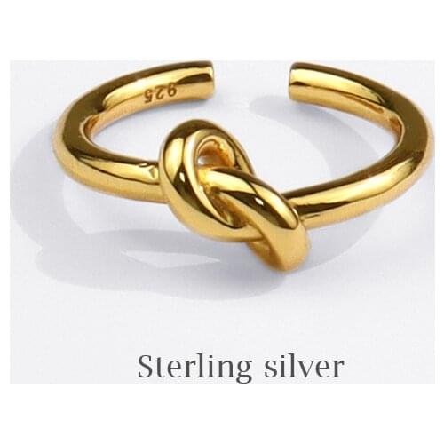925 Sterling Silver Korean Interweave Knot Trendy Golden Color Bump Adjustable Size Open Ring For Women Gifts Accessories SR227