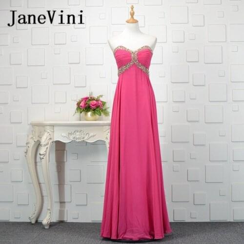 JaneVini Sequins Beads Fuchsia Chiffon Long Bridesmaids Dresses Formal Prom Dresses for Women Floor Length Vestido Largo Flores