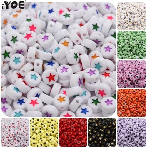 100/200/300/500pcs 7mm Acrylic Spacer Beads Fluorescent Round Star Beads For Jewelry Making DIY Handmade Charms Bracelet Earring