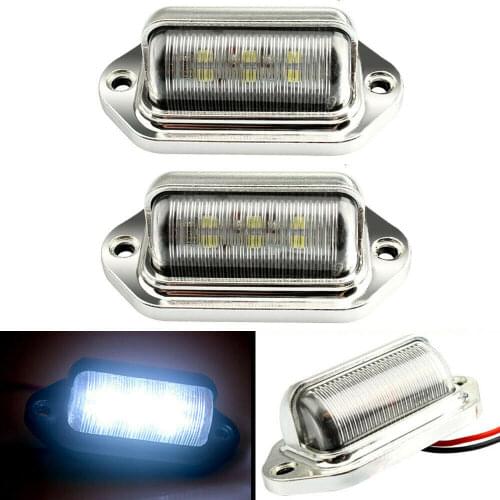 2pcs Chrome 6 LED 3W License Plate Tag Light Lamp for Truck SUV Trailer Van Universal Waterproof DC 12/24V License Plate Lamp
