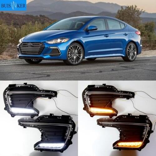 2pcs LED DRL Daytime Running Lights Fog Lights For Hyundai Elantra sport 2016-2019 Car Front Bumper Fog lamps Turn Singal