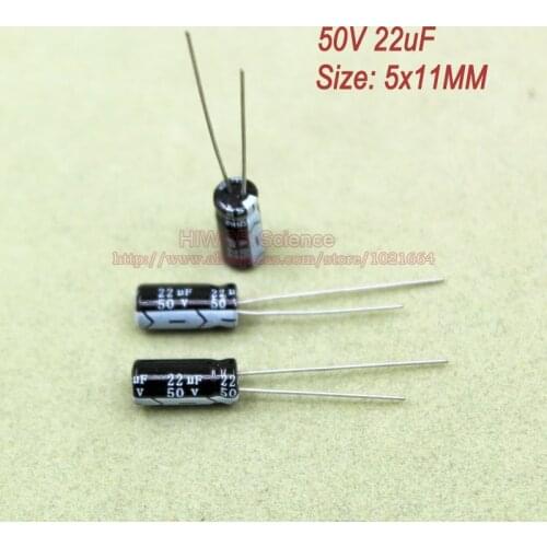 200pcs/lot) 50V 22uf DIP Aluminum Electrolytic Capacitor size 5x11mm Through Hole Electrolysis Electric Capacitor
