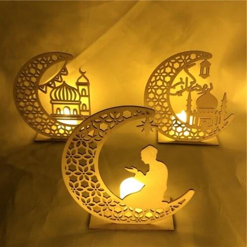 2021 EIDMubarak Wooden Pendant with LED Candles Light Ramadan Decorations For Home Islamic Muslim Party Eid Decor Kareem Ramadan