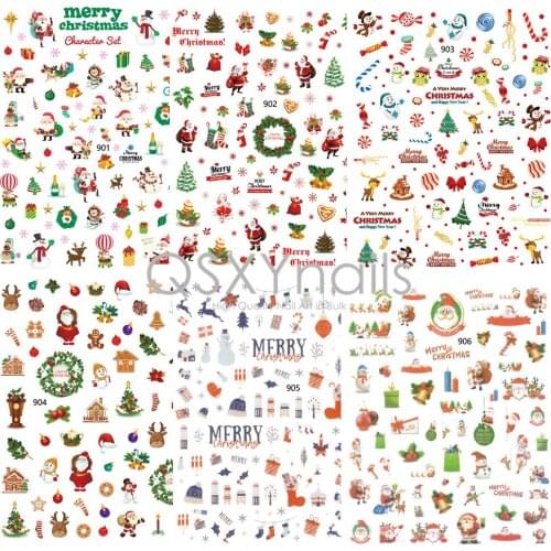 50pcs Merry Christmas Santa Claus Elk Tree Stocking Gift Snowman Winter Design Nail Art Adhesive Sticker Decal Decoration