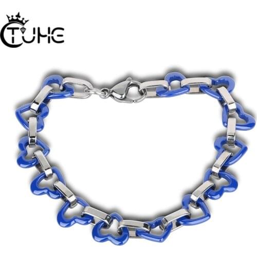 Blue Heart Link Heart Bangle Bracelet Gift New Fashion Women Ocean Blue Ceramic Bracelet Fashion Jewelry Female Gift bileklik