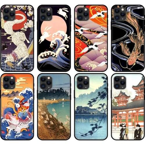 Black tpu case for iphone 5 5s 6 6s 7 8 plus x 10 cover for iphone XR XS 11 pro MAX case Japanese Style Anime Embossed Silicone