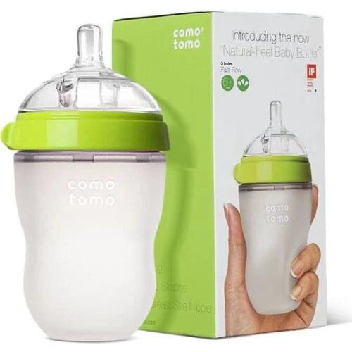 Comotomo Natural Feel Baby Bottle 50ml 250ml LSR Silicone Prevent Flatulence Double Stomata Design Nursing Bottle For Baby Kits