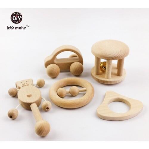 LetS Make 1Pc Wooden Organic Rattle Natural Wood Toys For Baby Chewable Wood Teethers For Infant Montessori Toy Sensory Gym Toy
