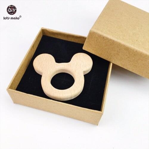Lets Make Beech Wooden Teether Bear 10pcs Baby Wood Teether Toy Timber Bear DIY Teething Jewelry Nursing Accessories Wood Beads