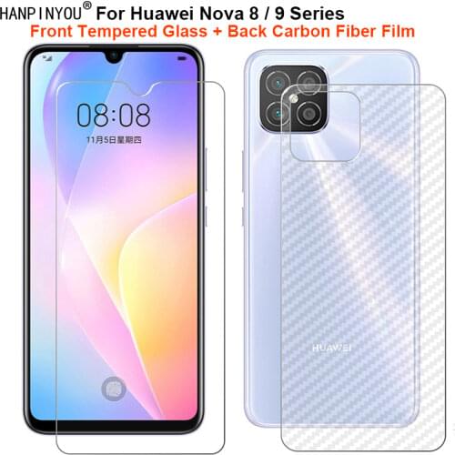 For Huawei Nova 8 Nova8 SE 6.53" 1 Set = Soft Back Carbon Fiber Film + Ultra Thin Clear Tempered Glass Front Screen Protector