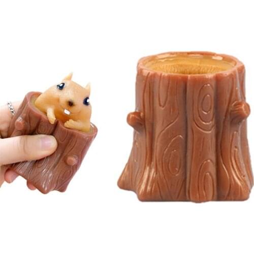 Squeeze Squirrel Cup Children Toy Evil Decompression Tree Stumps Silicone Fidget Toys Miniature Telescopic Pen Holder