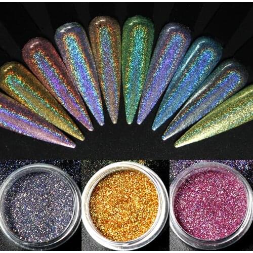 Holographic Powder Nails Laser Silver Gold Glitter Chrome Nail Powder Dip Shimmer Gel Polish Flakes For Manicure Pigment Dust