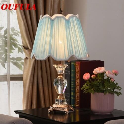 OUFULA Crystal Table Lamps Desk Lights Luxury Contemporary Fabric for Foyer Living Room Office Creative Bed Room Hotel