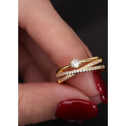 Simple Style X-Cross Thin Rings For Women Dazzling Micro CZ Stone Paved Trendy Wedding Romantic Rose Gold Open Ring Anillos Gift