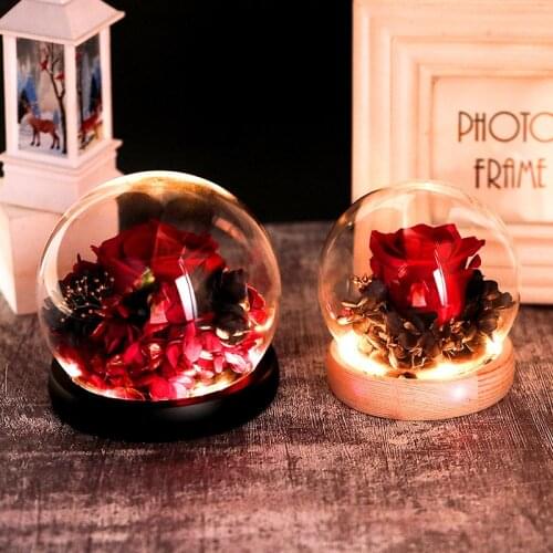 Valentines Day Preserved Flower Glass Cover Gift Box Decoration Creative Birthday Gift Rose Flower Gift Box Without Light