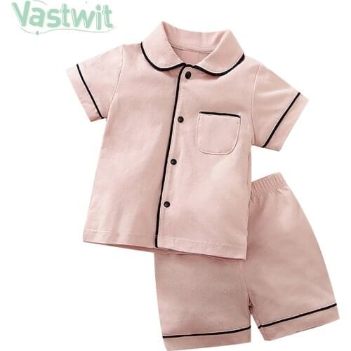 Summer Baby Boys Girls Pajama Set Nightwear Short Sleeve Cotton T-shirt+Short Pants Toddler Kid Boy Girl Sleepwear Pajamas 3-24M