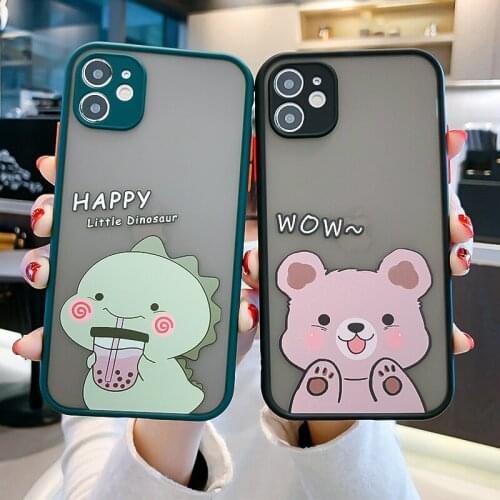 Cute Cartoon Dinosaur Bear Phone Case for iPhone 12 Mini 11 Pro X XS Max XR 8 7 6 6s Plus Hard Matte Back Cover Fundas