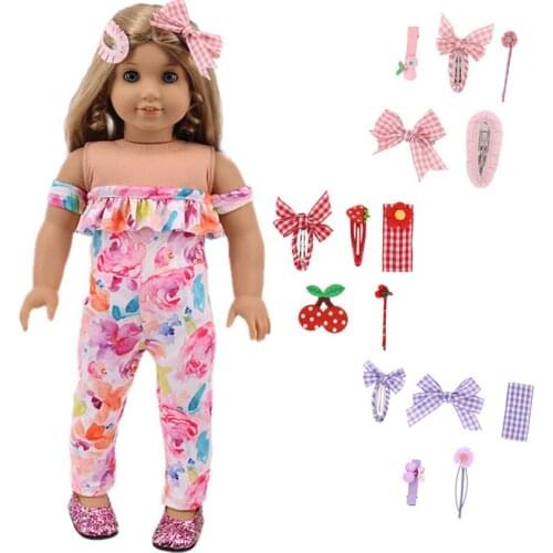 New Pattern Fashion Bow Hairpin 5-Piece Set Fit 18 Inch American&43cm Baby New Born Doll Accessories,Girls Toys