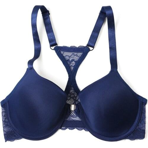 Vgplay Fashion Blue Bra Front Closure Lace Lingerie Thin Cup Push Up Underwear Y-line Strap Plunge Brassiere Underwire Bras