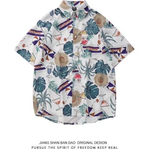 Peninsula style full print short sleeve flowered hawaiian shirt couple loose hip hop trendy mens shirt streetwear 2021