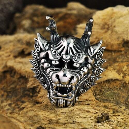 Dragon King Head Thai Silver color Men Rings Punk Rock Style Real 925 Sterling Silver Big Size Ring Mens Party Fine Jewelry