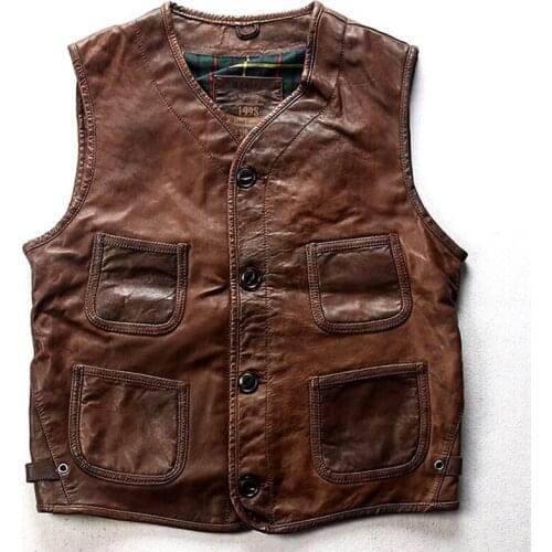 Plus Size Cow Leather Mens Vest Coat Spring Autumn Male Cowhide Motorcycle Rider Genuine Leather Waistcoat For Man Real Picture