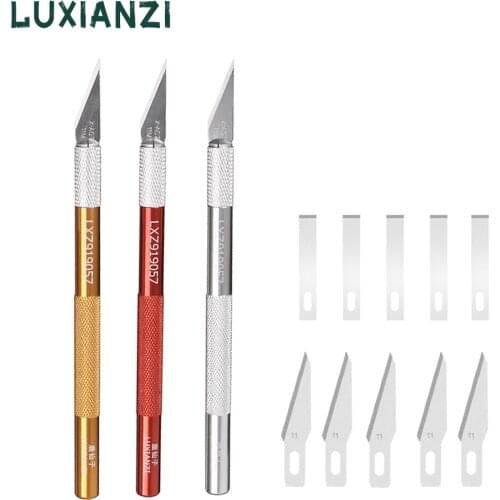 LUXIANZI Metal Scalpel Knife Tools Set Non-Slip Handle Engraving Craft Knives Blades For Mobile Phone PCB Repair Hand Tools Kits