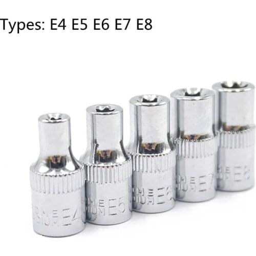 5pcs 1/4 Inch Torx Star Socket Set Female E Type Socket Wrench Head E4 E5 E6 E7 E8 Auto Repair Hand Tools Accessories