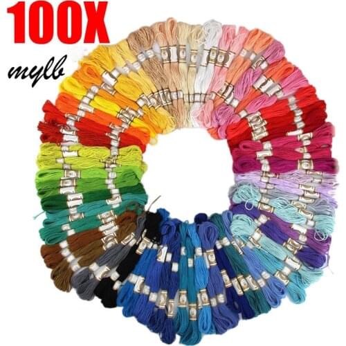 Mylb 50Pcs/100Pcs Random Color Cross Stitch Cotton Embroidery Thread Floss Sewing Skeins Craft