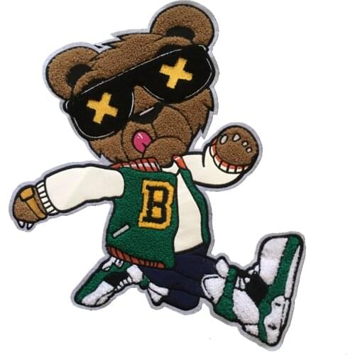 2019 New Brown Bear Chenille Embroidered Patch for Jacket Clothes Sewing Embroidery Appliques Big