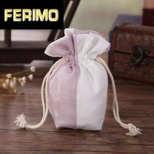 GIft Fashion Bag Trendy White Natural Linen Drawstring Wedding Gift Bags Jewelry Bag 48pcs