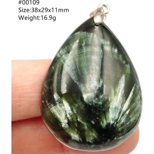 Gemstone Natural Green Seraphinite Women Men Pendant Seraphinite Water Drop Healing Rectangle Water Drop Beads Necklace AAAAA