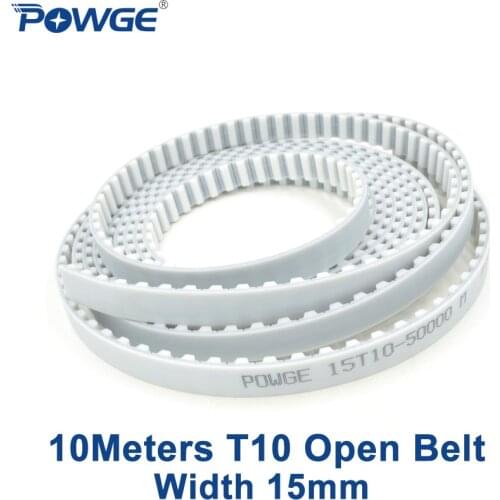 POWGE 10Meters PU T10 Open timing belt T10-15 Width 15mm Polyurethane with steel Metric Trapezoid T10 Synchronous pulley belt