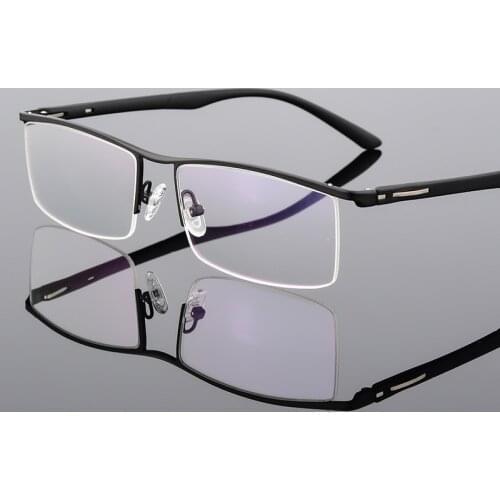 Alloy Frame Glasses Browline Frame Men Business Style Half Rim Spectacles with Spring Hinges Rectangle Eyewear