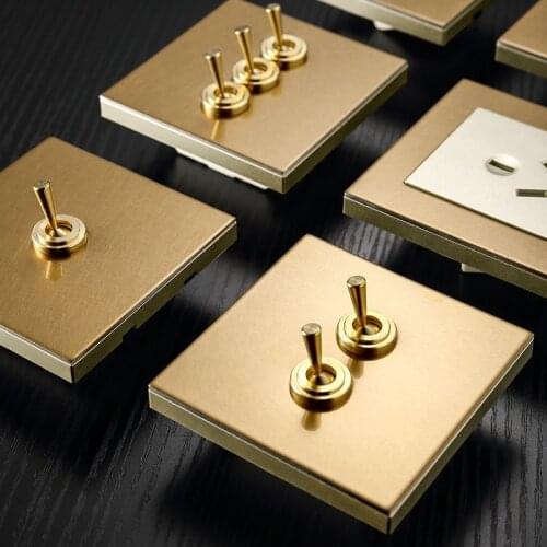 1-3 Gang 86 Type Concealed Wall Light Toggle Switch 2 Way Vintage Brass Lever Stainless Steel Champagne Gold Metal Switch Panel