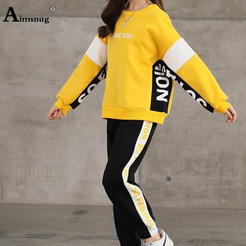 Children Girls Two Pieces Sets Long Sleeve Sweatshirt and Pencil Pants Autumn Patchwork Letter Tracksuit Sets Kids Clothing 2021